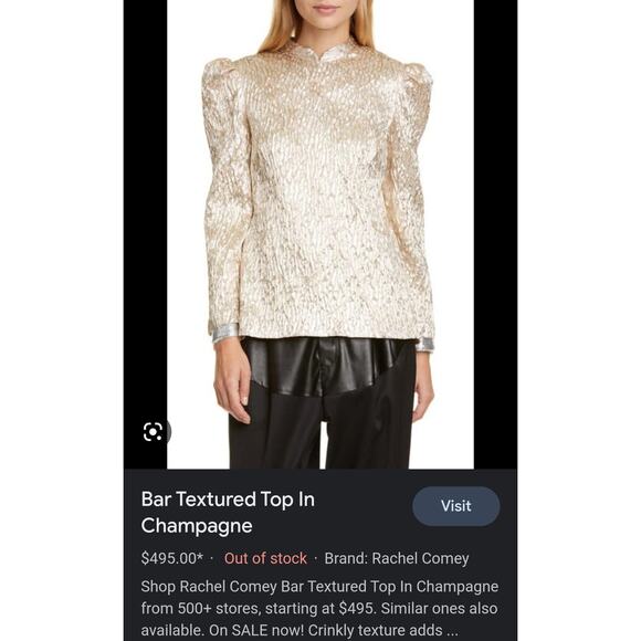 Rachel Comey Bar Textured Top in Champagne Size 4 Metallic Crinkle Puff Sleeve - Picture 10 of 10